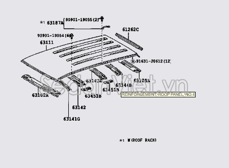 Xương đỡ tôn nóc xe số 4 6312760020