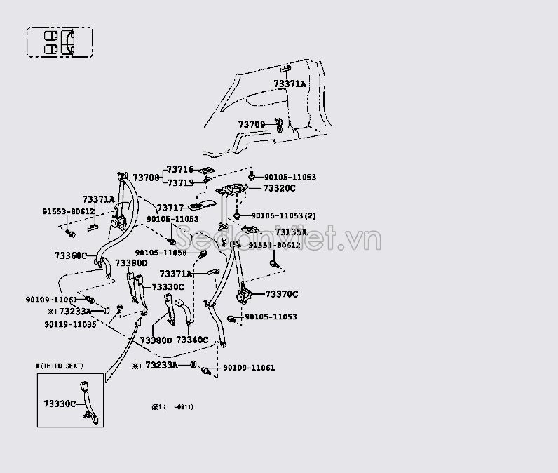 Chốt dây đai an toàn ghế sau 7333042090B1