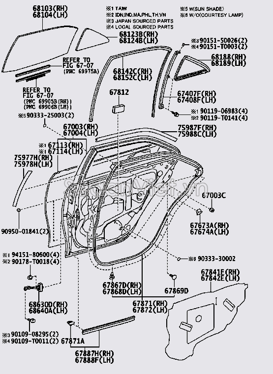 Kính cánh cửa sau 6811406230