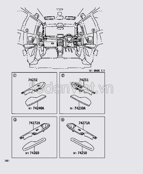 Nhựa ốp công tắc lên xuống kính 74232BZ280C0