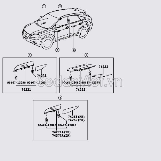 Nhựa ốp công tắc lên xuống kính cánh cửa 7423148090E1