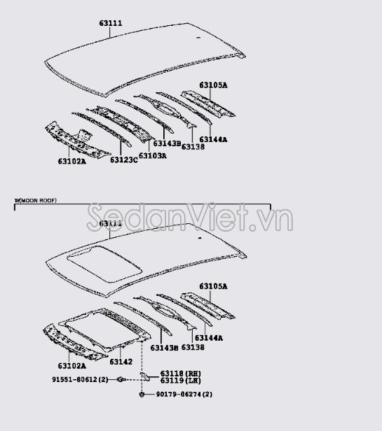 Xương đỡ tôn nóc xe số 4 6314448090