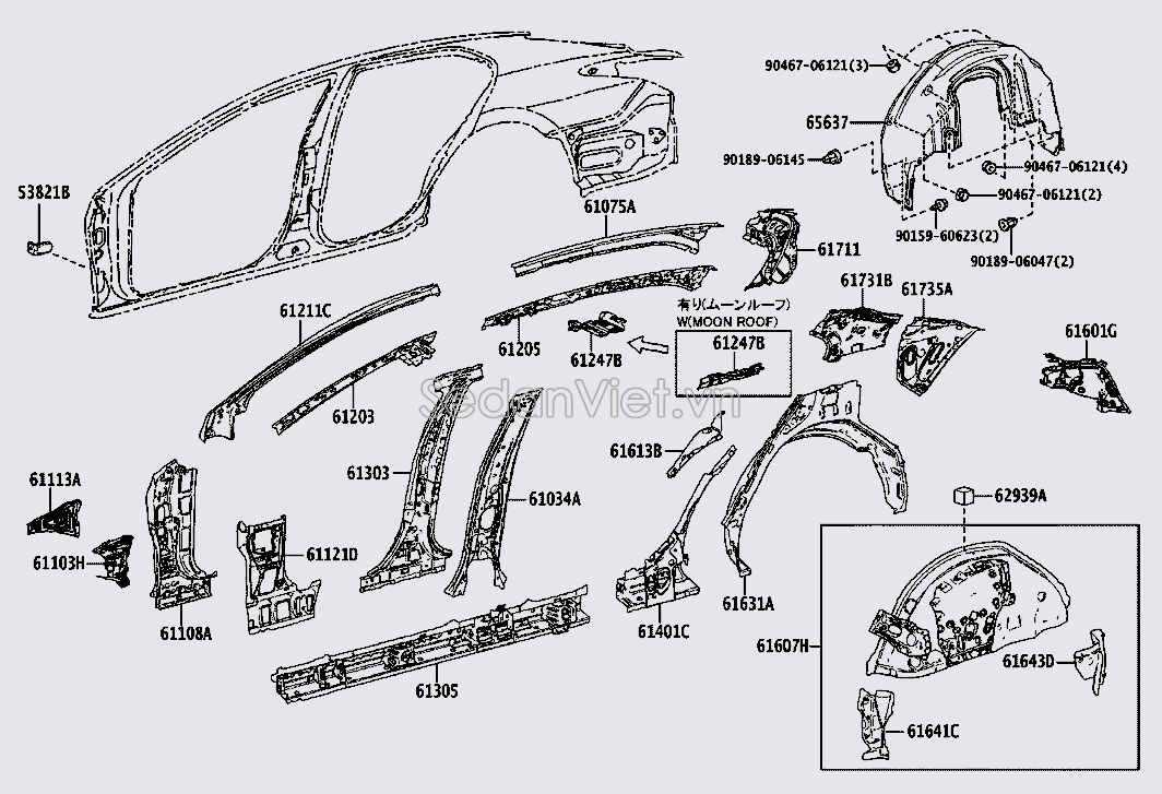 Xương đỡ ốp babule xe 6130506909