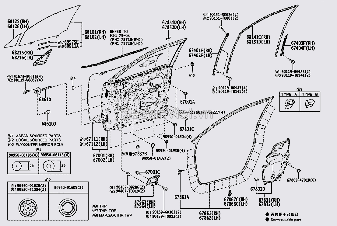 Gioăng cánh cửa trước 678610A020