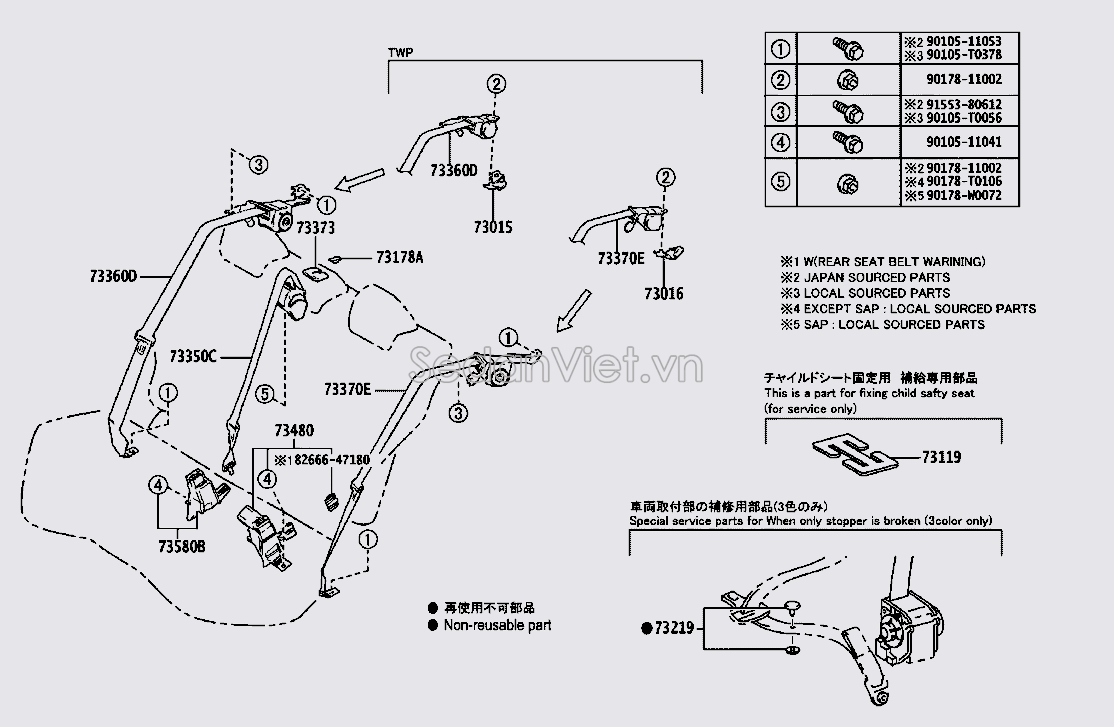 Chốt dây đai an toàn ghế sau 733800A090C0