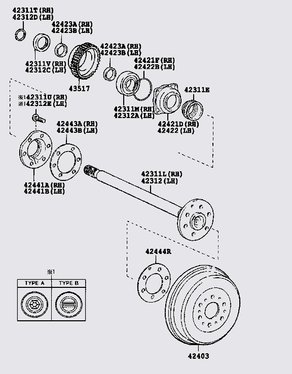 Cụm bi may ơ sau 424210K020