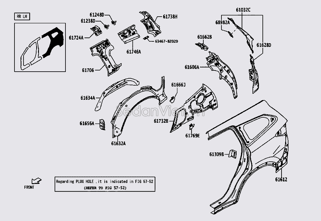 Xương trụ trong sau phần tiếp giáp nóc xe 61706BZ110