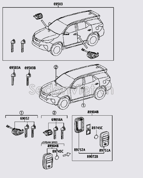 Ổ khóa cánh cửa trước 690520K090