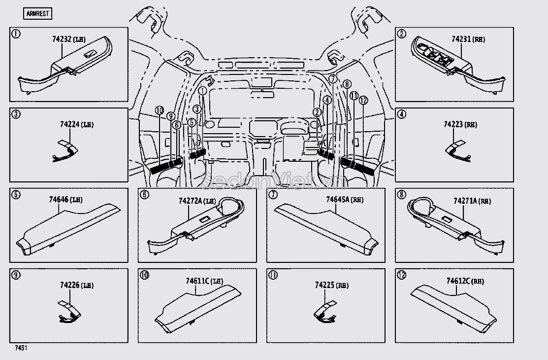 Nhựa ốp công tắc lên xuống kính cánh cửa sau 74272BZ150C0