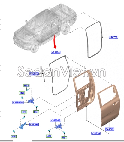 Vỏ tôn cánh cửa sau N1WZ6024700A