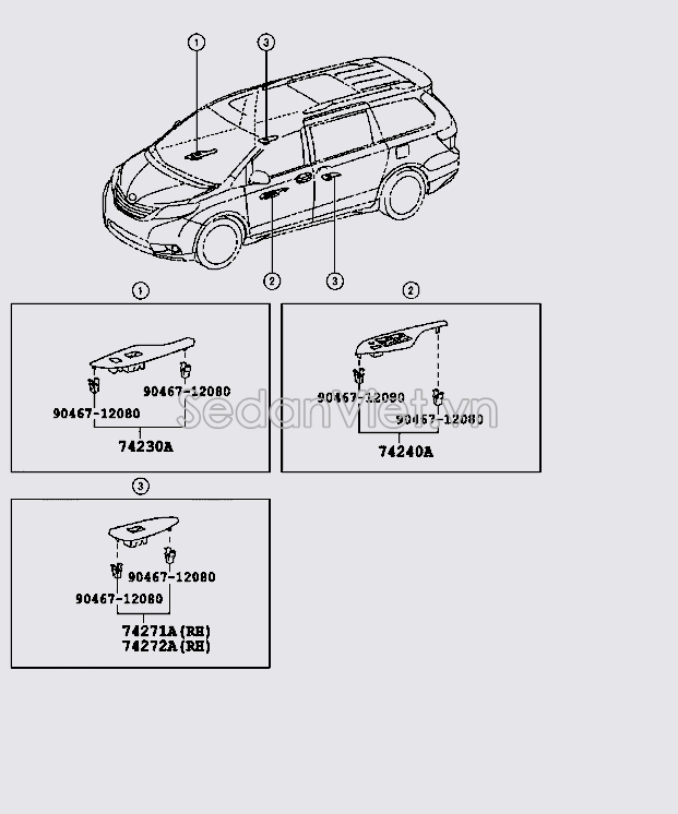 Nhựa ốp công tắc trang trí lên xuống kính sau 7427108050B1