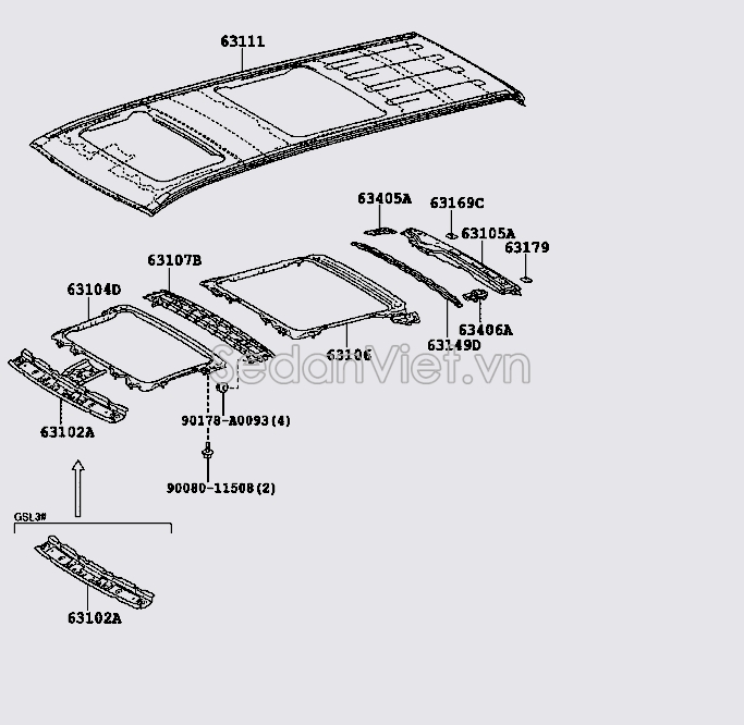 Xương đỡ tôn nóc xe số 4 6310608020