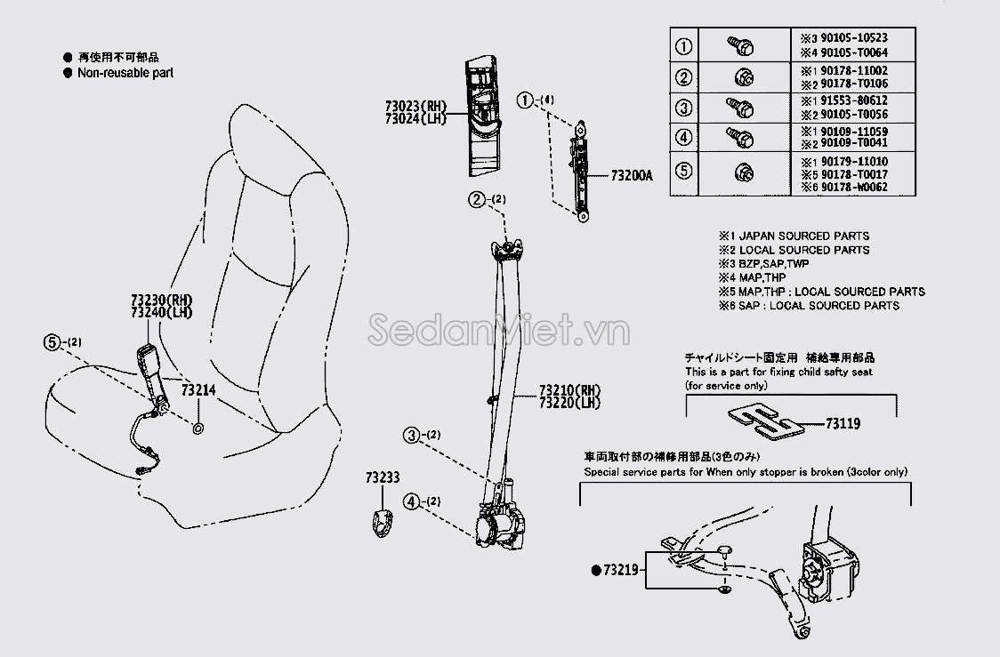 Chốt dây đai an toàn ghế trước 732300A070C0