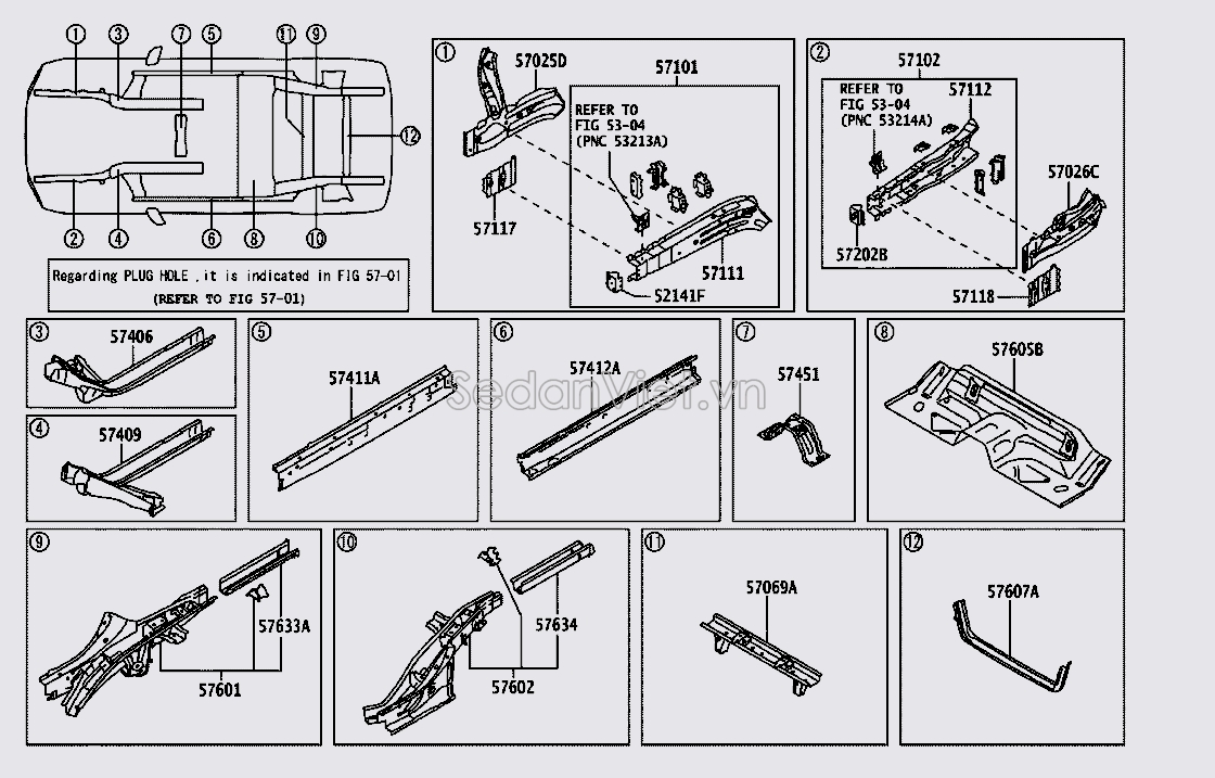 Xương sắt xi phần thân xe 57602BZ520