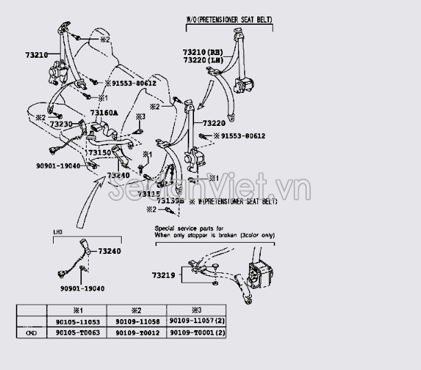 Chốt dây đai an toàn ghế trước 7316026160B0