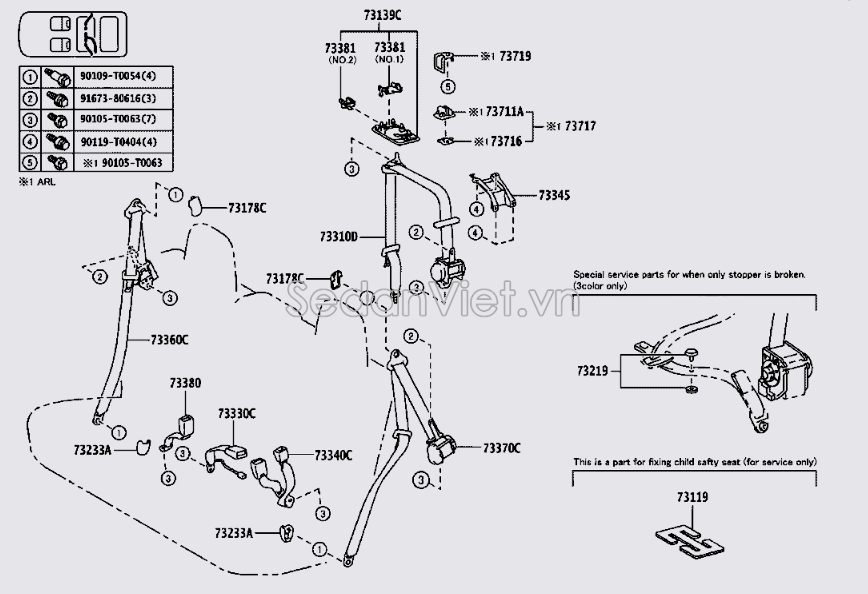 Dây đai an toàn ghế sau 733600K330C0