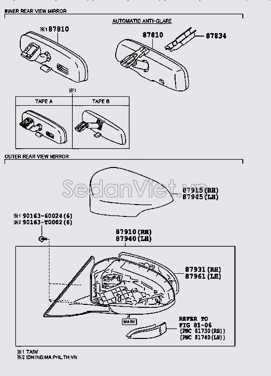 Kính chiếu hậu trong xe 878100W260