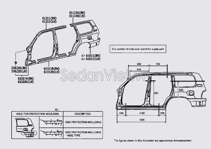 Xương trụ giữa sau phần tiếp giáp nóc xe 6111360040