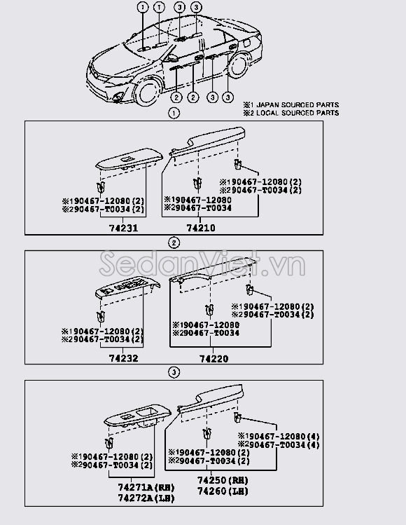 Nhựa ốp công tắc lên xuống kính 7423206540E0