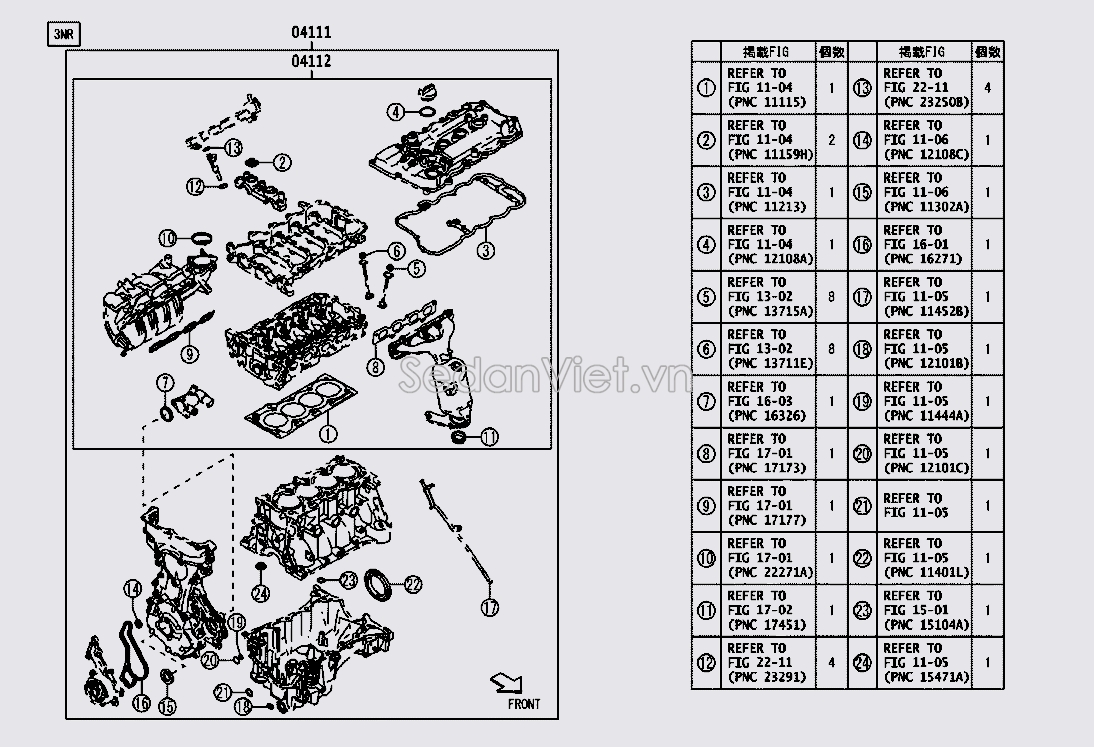 Bộ gioăng đại tu thiếu phớt đầu đuôi 04112BZ135