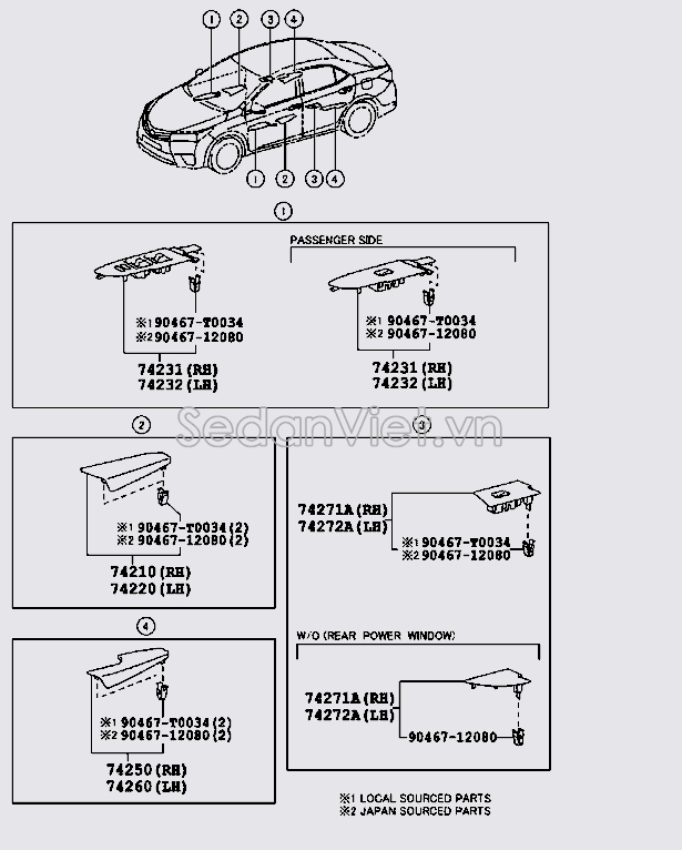 Nhựa ốp công tắc lên xuống kính 7423102A60C0