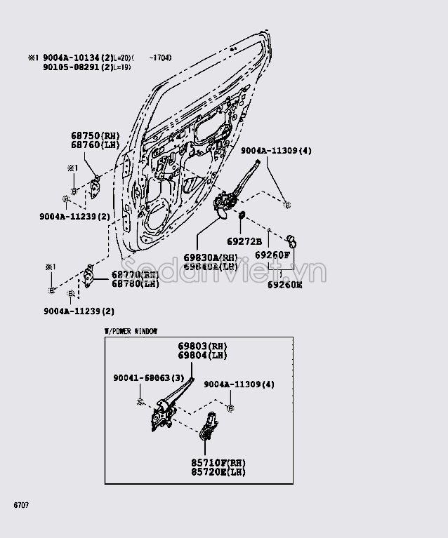 Compa nâng hạ kính cánh cửa sau 69804BZ100