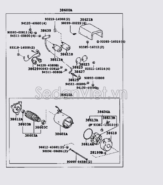 Cụm mô tơ cáp rời kéo xe 3860060090