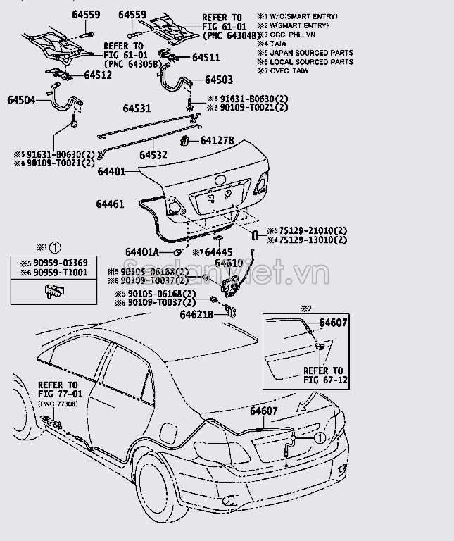 Ổ khóa ngậm cốp hậu Toyota Corolla Altis 2009-2010