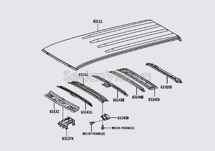 Xương đỡ tôn nóc xe trươc 63132KK900