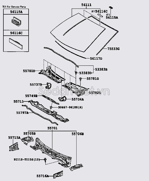 Gioăng kính chắn gió 5338302150