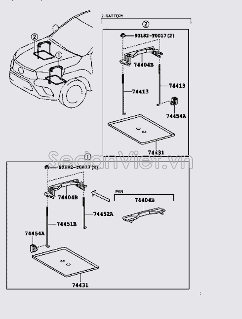 Thanh sắt chặn bình ắc quy 74451KK020