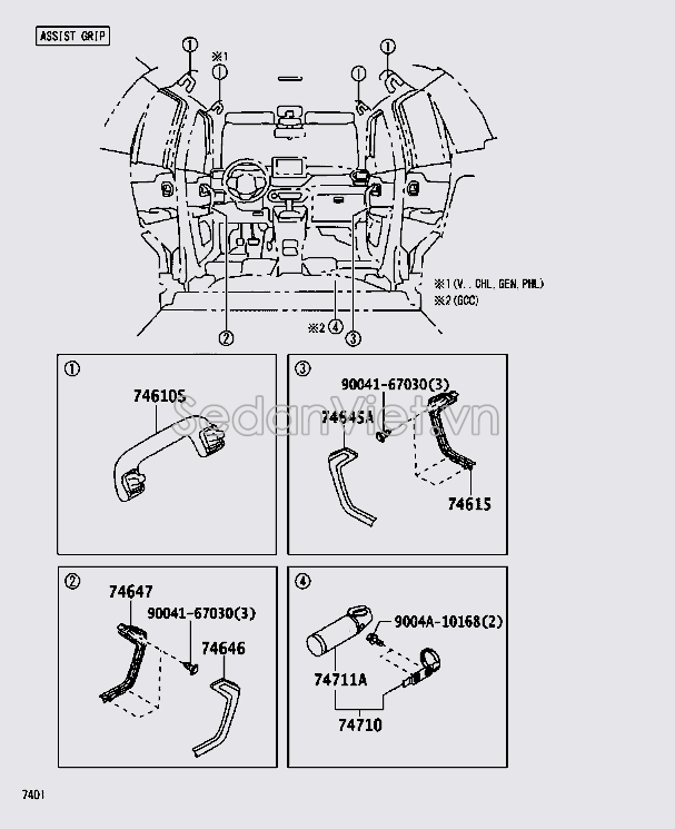 Tay vịn trần xe 74646BZ190B1