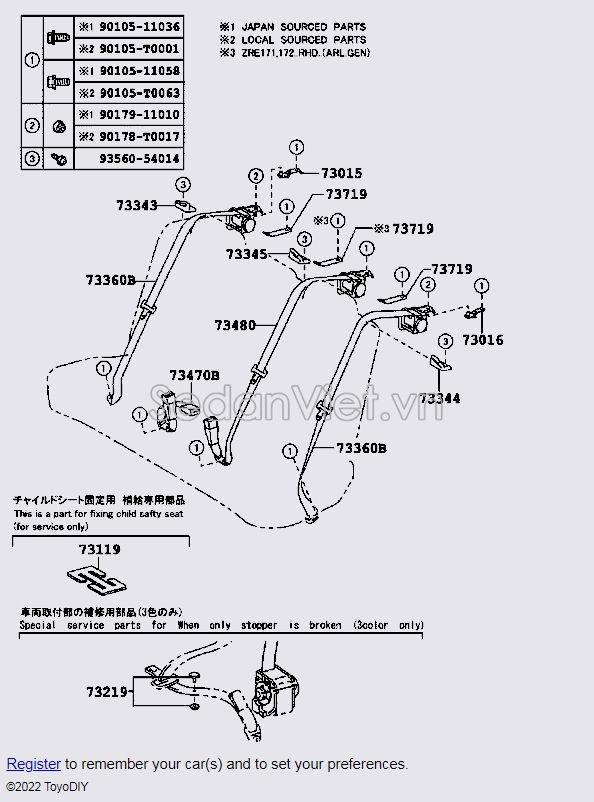 Dây đai an toàn sau 7336002600C0