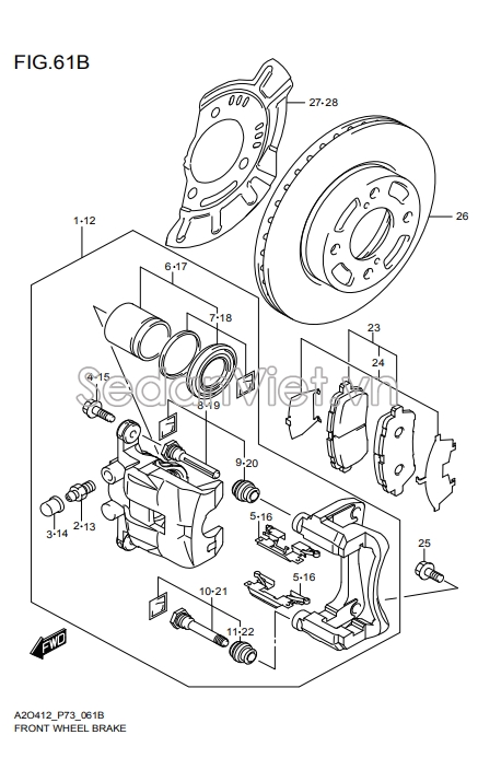 Bộ cupen kèm ắc piston phanh trước 5585268L01000