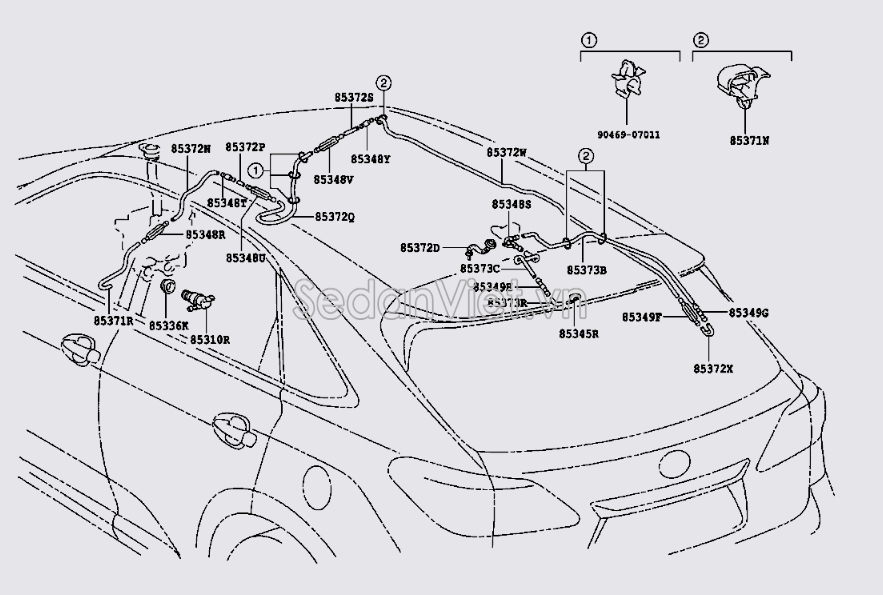 Ống dẫn nước rửa kính đằng sau Lexus RX450H 2009-2012