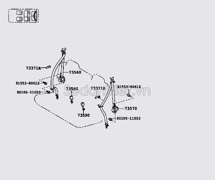 Chốt dây đai an toàn ghế sau 7358042010B0