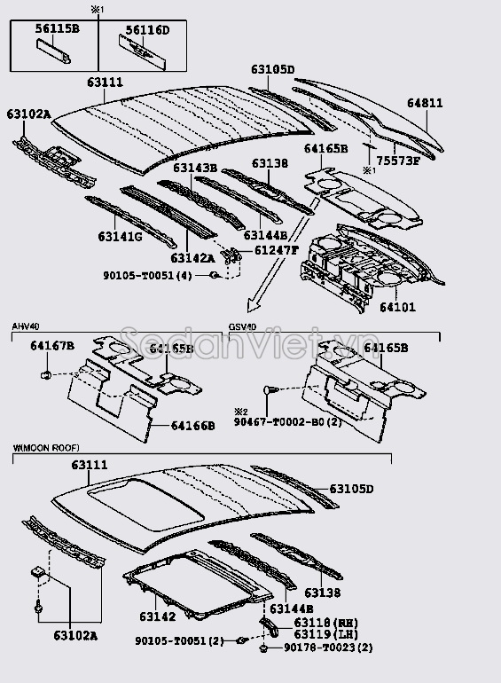 Xương đỡ tôn nóc xe vị trí số 4 6314406100