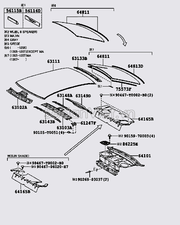 Xương đỡ tôn nóc xe 6310206910