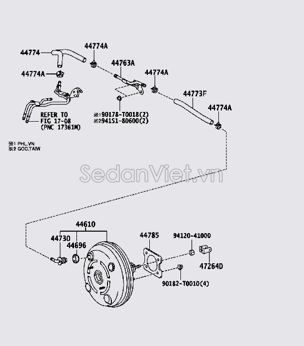 Ống hơi van chân không vào bầu trợ lực phanh 4477402190