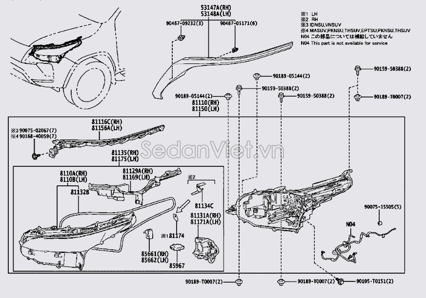 Vỏ đèn pha có điều khiển điện 811850KM30