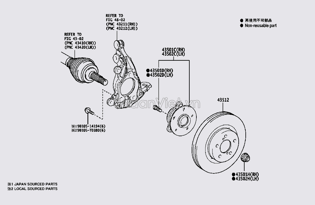 Cụm bi may ơ trước 435500A010