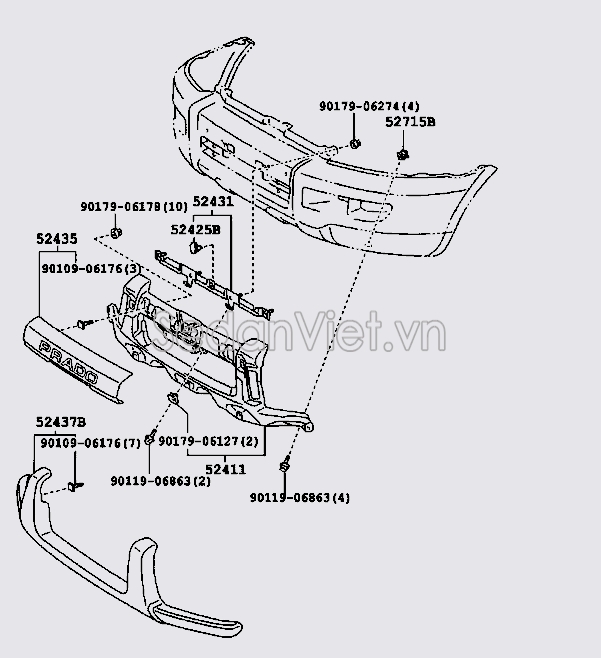 Xương đỡ trang trí cản trước Toyota Land Cruiser Prado 2009-2013