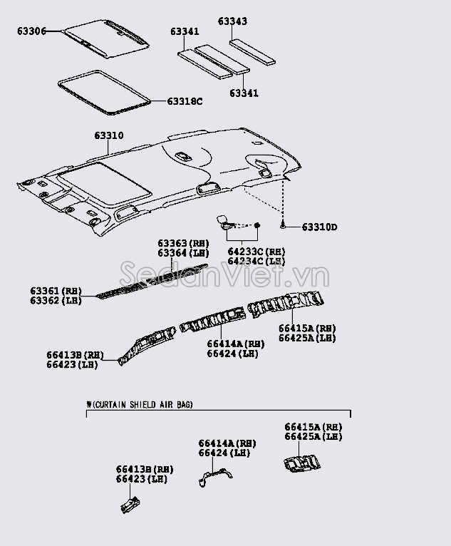 Xương đỡ nỉ trần xe 6330642040A1