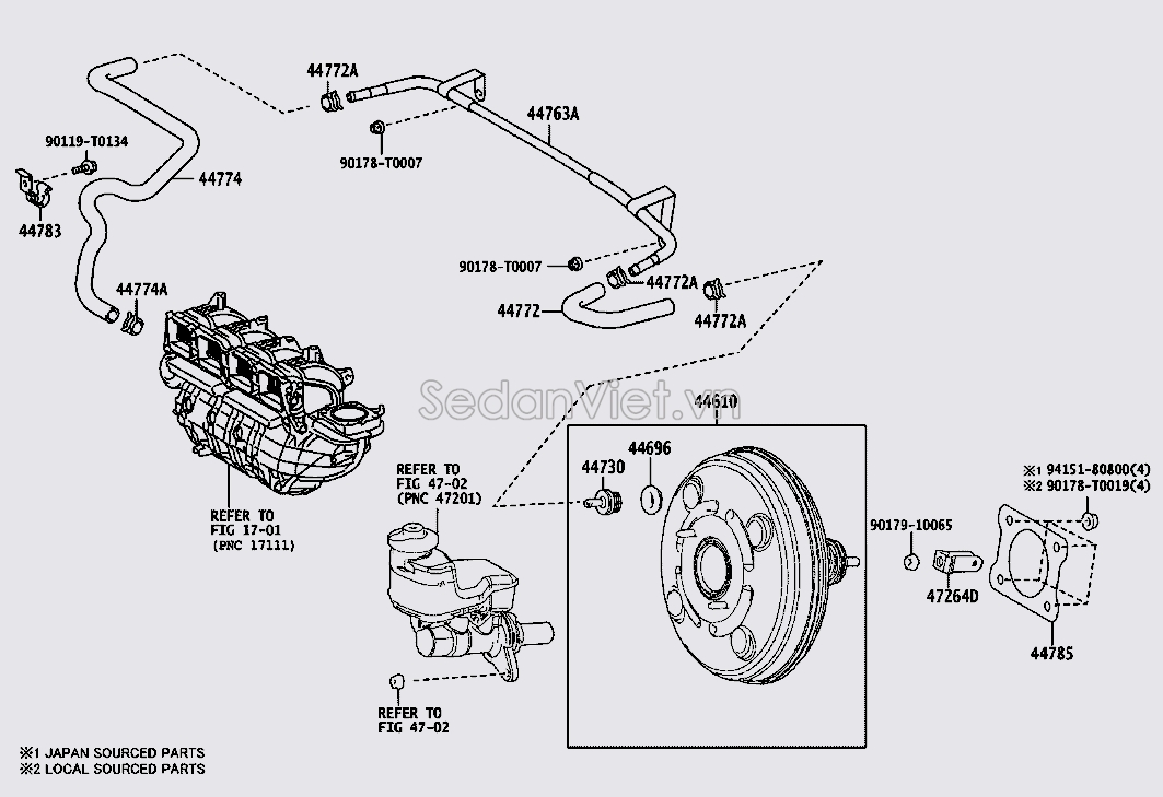 Ống hơi van chân không vào bầu trợ lực phanh 4477406150