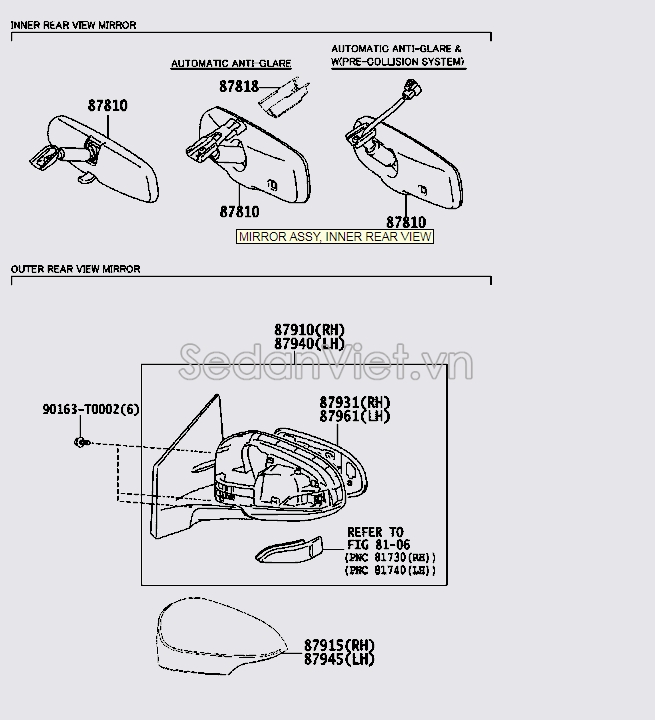 Gương chiếu hậu Toyota Corolla Altis 2014