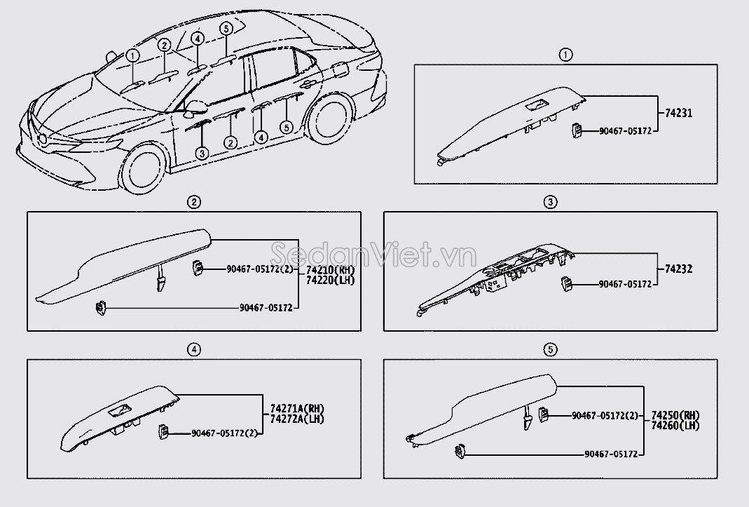 Nhựa ốp công tắc lên xuống kính 7423106C50