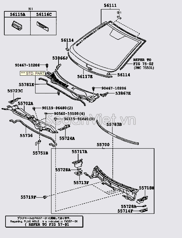 Gioăng kính chắn gió 5611733100