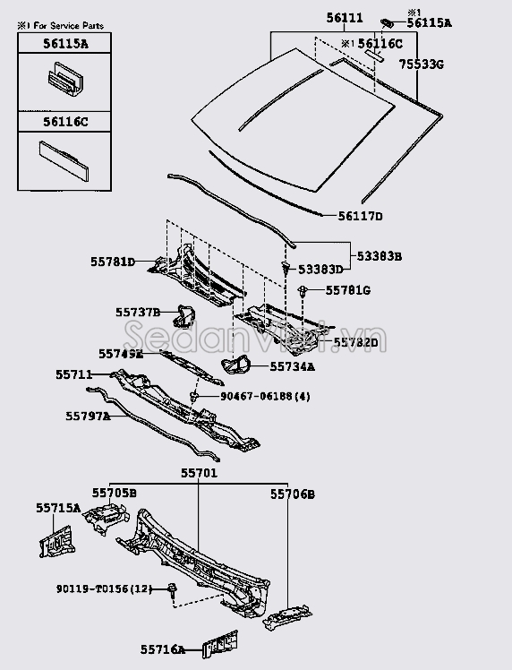 Gioăng kính chắn gió trước 7553102180