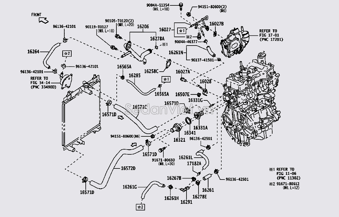 Ống nước làm mát vào turbo số 2 16028BZ020