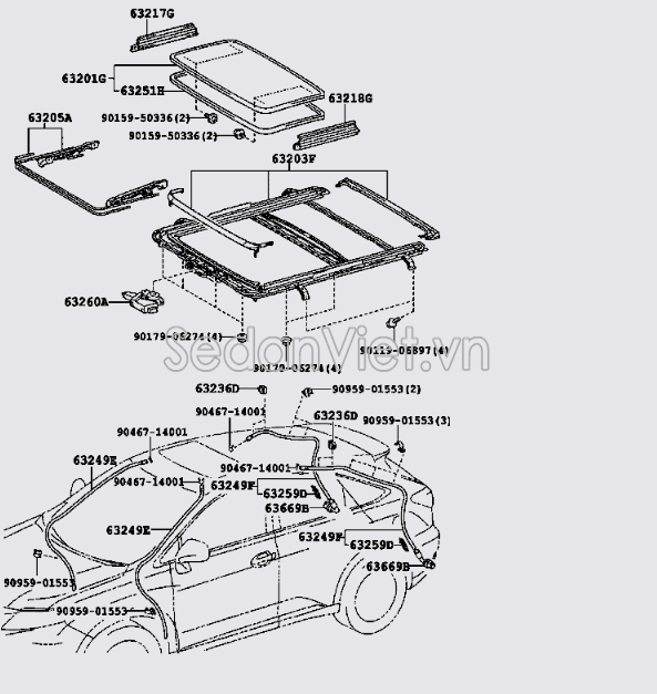 Khung xương đỡ kính cửa sổ trời Lexus RX450H 2010-2013